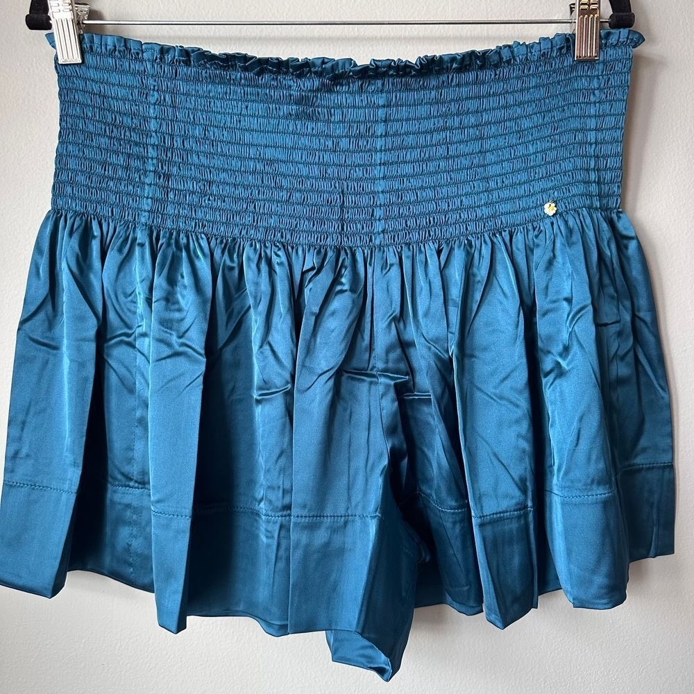 Natural Life Skort Med Teal Blue Smocked Ruffle Boho Feminine Romantic Coquette